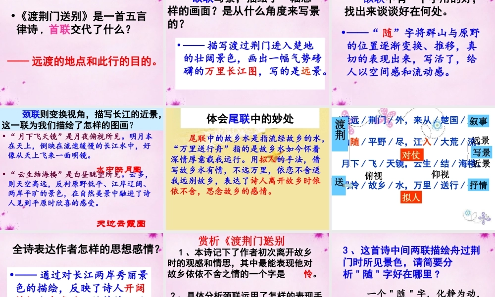 八年级语文上册 第30课(渡荆门送别)课件 新人教版 课件