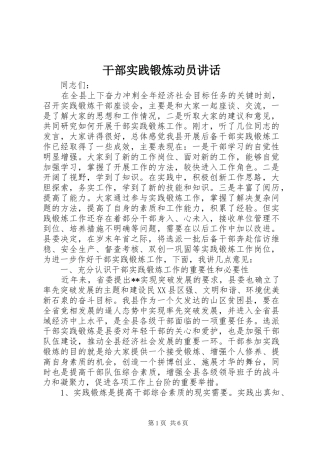 干部实践锻炼动员讲话