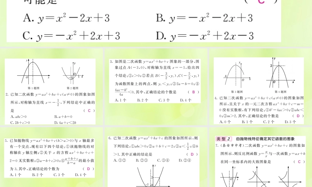 九年级数学下册 第1章 二次函数 知能提升小专题(二)二次函数图象信息题归类习题课件 (新版)湘教版 课件