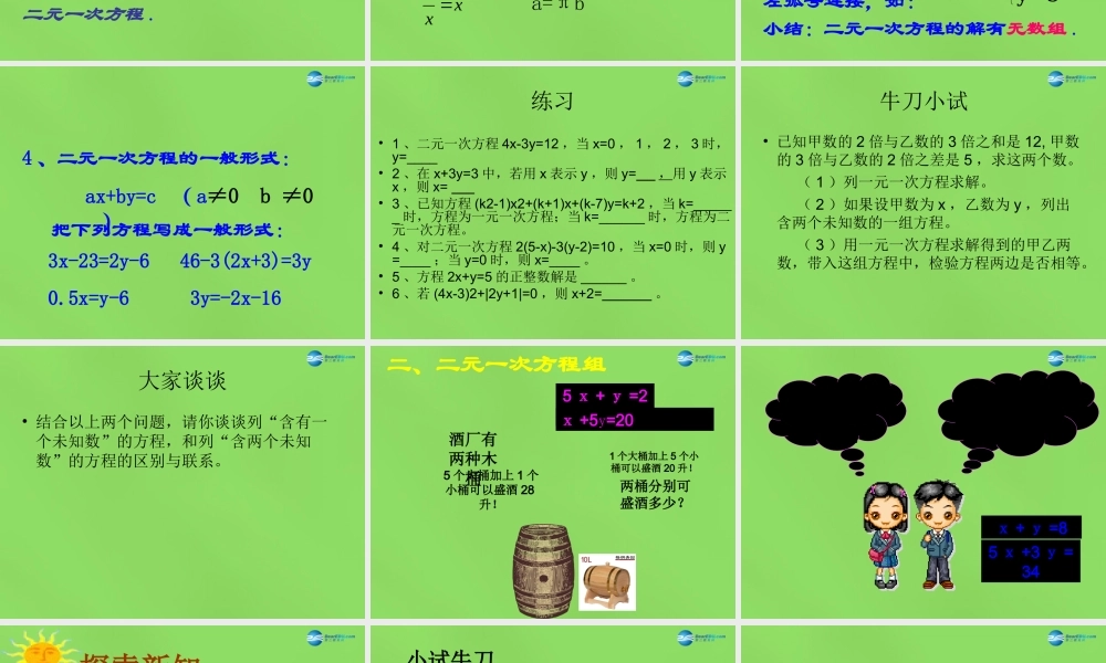 七年级数学下册 6.1(二元一次方程组)课件 (新版)冀教版 课件