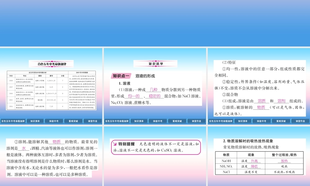 中考化学复习 第1编 教材知识梳理篇 第9单元 溶液(精讲)课件