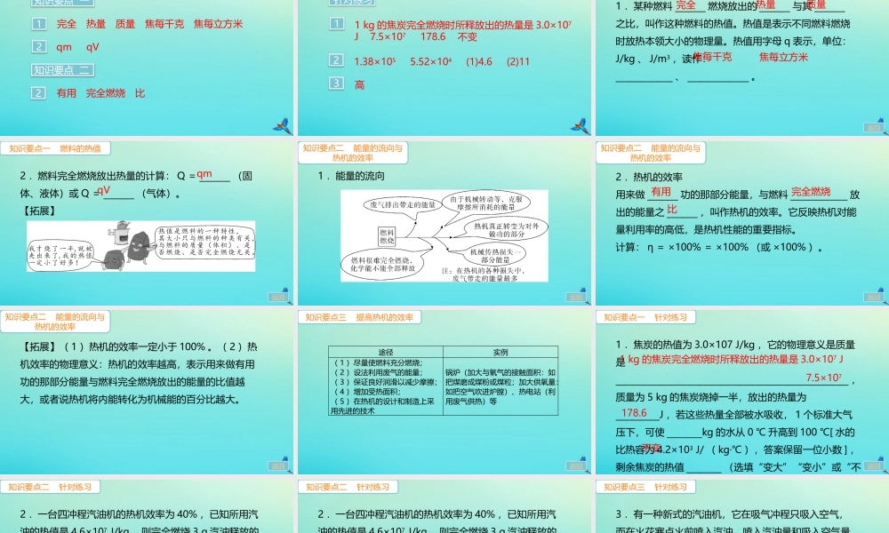 九年级物理全册 第14章 内能的利用 第2节 热机的效率(小册子)习题讲评课件 (新版)新人教版 课件
