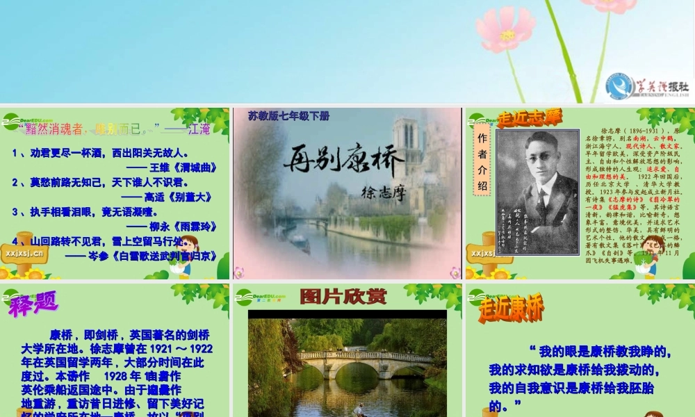 七年级语文下册 第24课(现代诗三首)之再别康桥课件 苏教版 课件