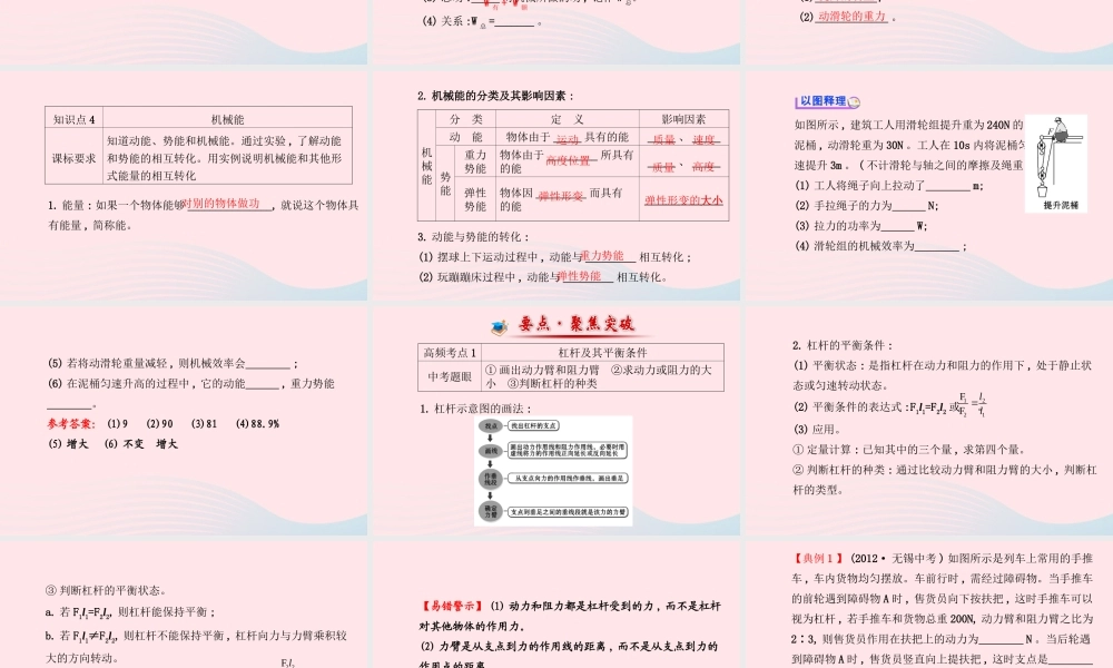 初中物理全程复习方略 第十章 机械与人课件 沪科版 课件
