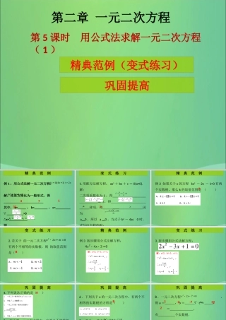 九年级数学上册 第2章 一元二次方程 第5课时 用公式法求解一元二次方程(1)(课堂导练)习题课件 (新版)北师大版 课件