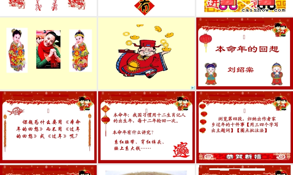 七年级语文上第3单元(本命年的回想)课件苏教版 课件