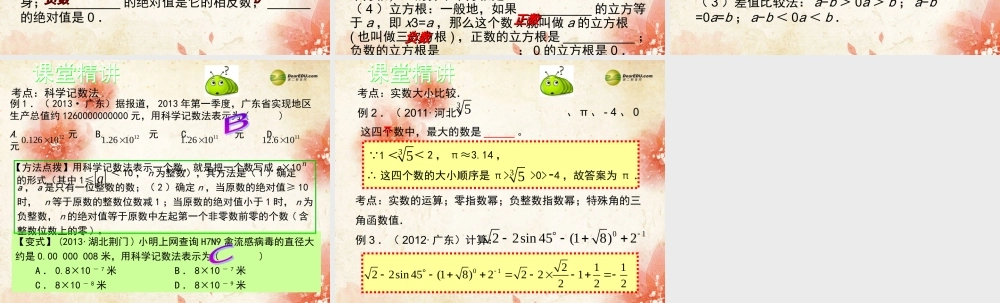 广东省中考数学专题总复习 第一章 数与式 第1讲 实数课件