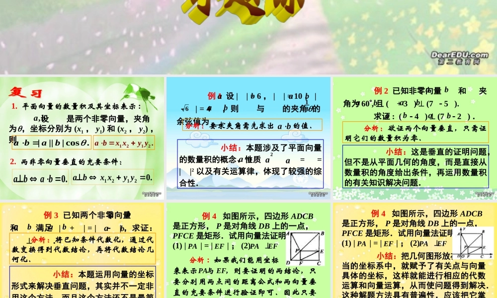 上学期北京市清华附中高一数学平面向量数量积的坐标表示二 课件