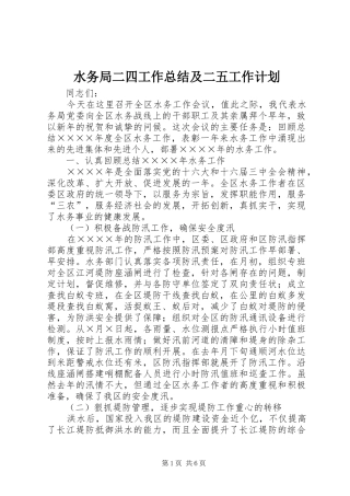 水务局二四工作总结及二五工作计划