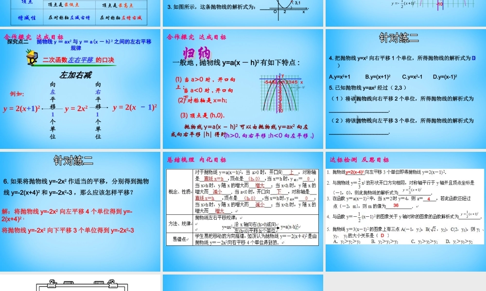 九年级数学上册 221 二次函数yax h2的图象(第4课时)课件 (新版)新人教版 课件