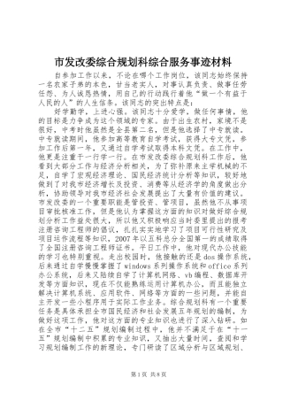 市发改委综合规划科综合服务事迹材料