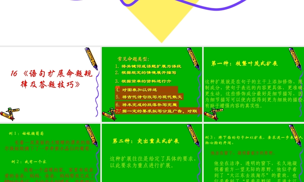届高三语文高考复习(语句)专题系列课件16(语句扩展命题规律及答题技巧) 课件