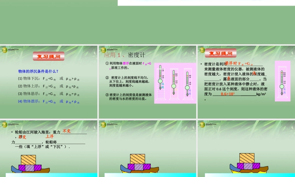 八年级科学上册(1.3 水的浮力)物体浮沉条件的应用课件 浙教版 课件