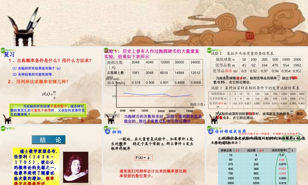 九年级数学上册 利用频率估计概率课件 人教新课标版 课件