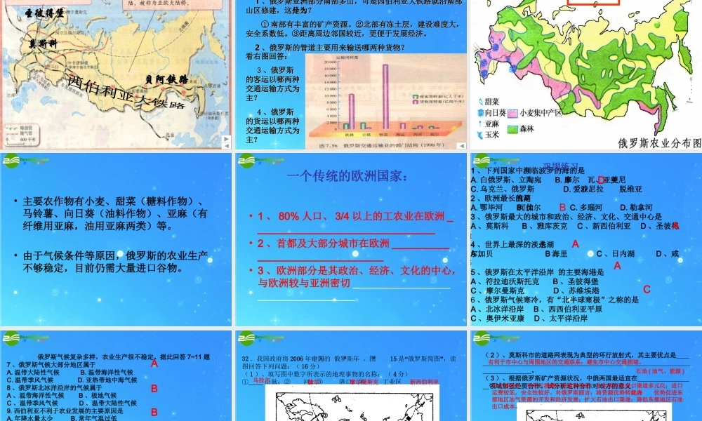 中考区域地理复习课件 欧洲东部和北亚---俄罗斯 人教新课标版 课件