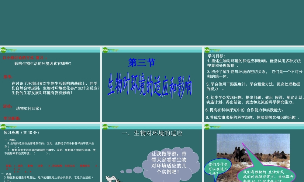 七年级生物上册 生物对环境的适应和影响课件 人教新课标版 课件