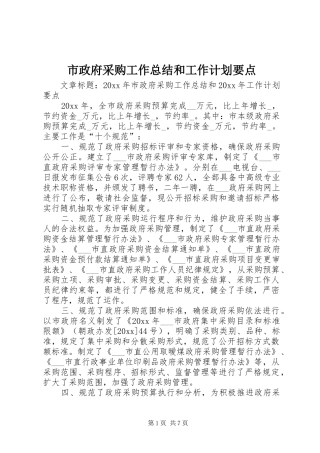 市政府采购工作总结和工作计划要点