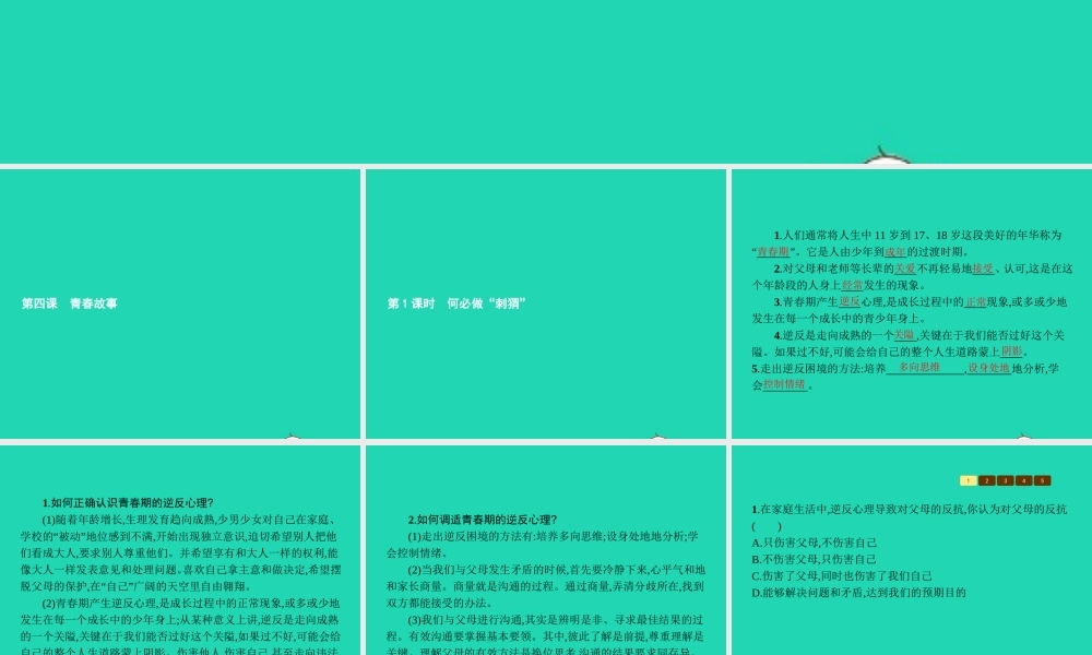 八年级政治上册 第二单元 青春自画像 第4课 青春故事 第1框 何必做刺猬课件 人民版 课件