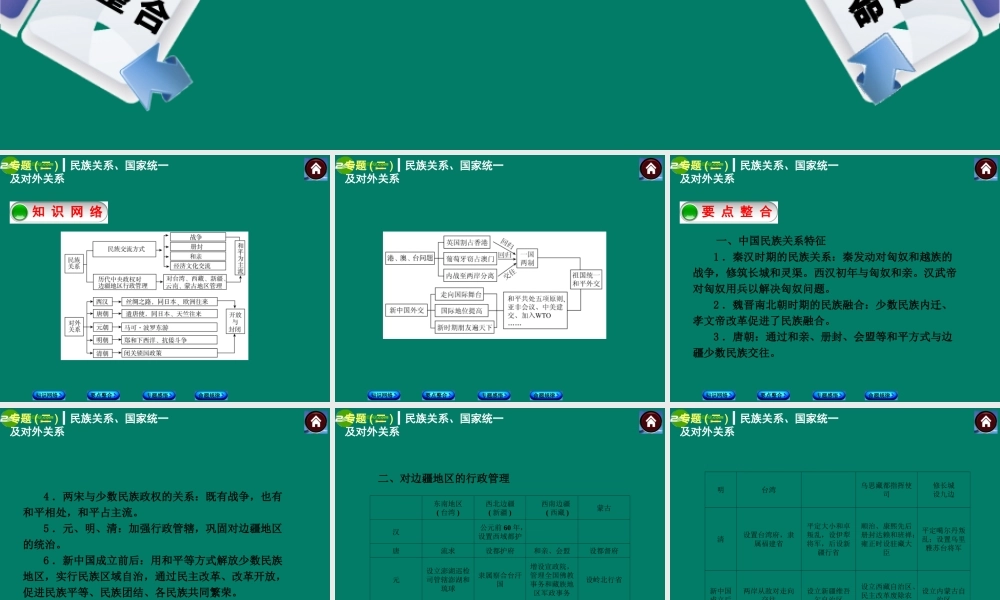中考历史总复习 专题二 民族关系、国家统一及对外关系课件 岳麓版 课件