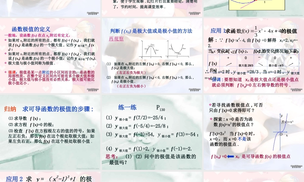 中学青年数学教师优秀课观摩课课件 函数的极值