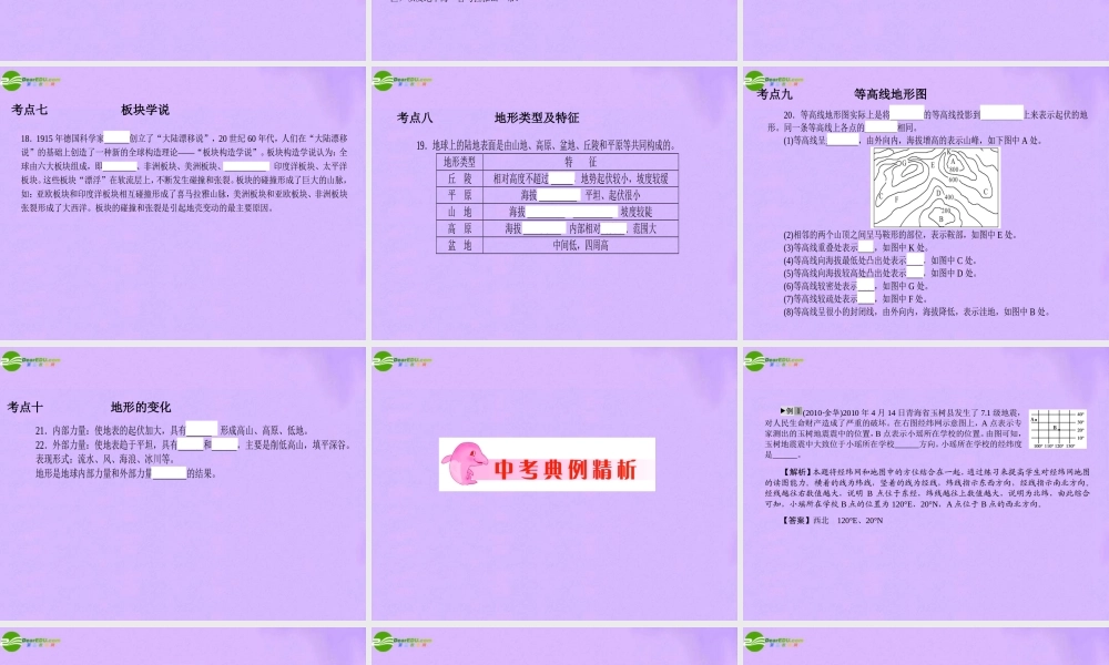 中考地理 专题3 地球 地形和地壳的运动复习课件 人教新课标版 课件