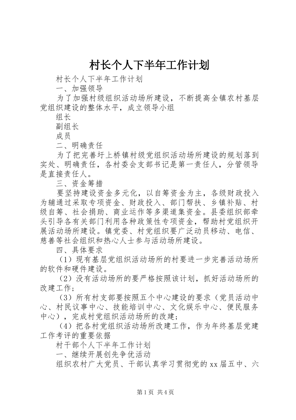 村长个人下半年工作计划_第1页