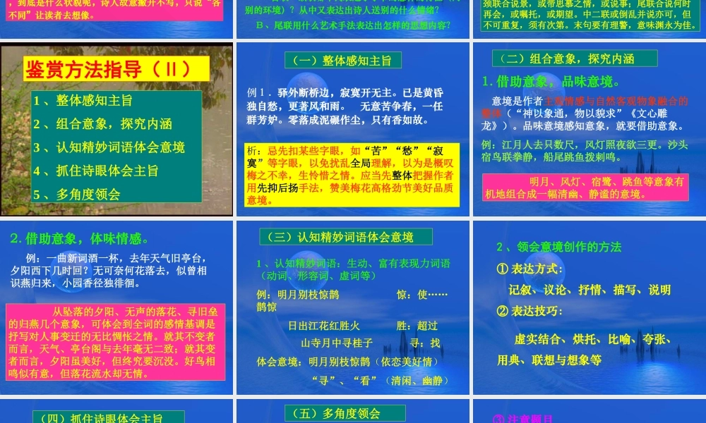 古典诗歌鉴赏鉴赏方法 高考专题指导 诗歌鉴赏课件锦[整理17套]人教版 高考专题指导 诗歌鉴赏课件锦[整理17套]人教版