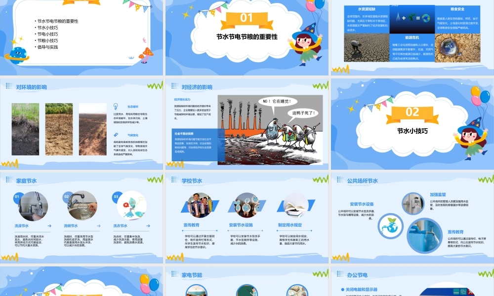 节水节电节粮主题班会通用课件