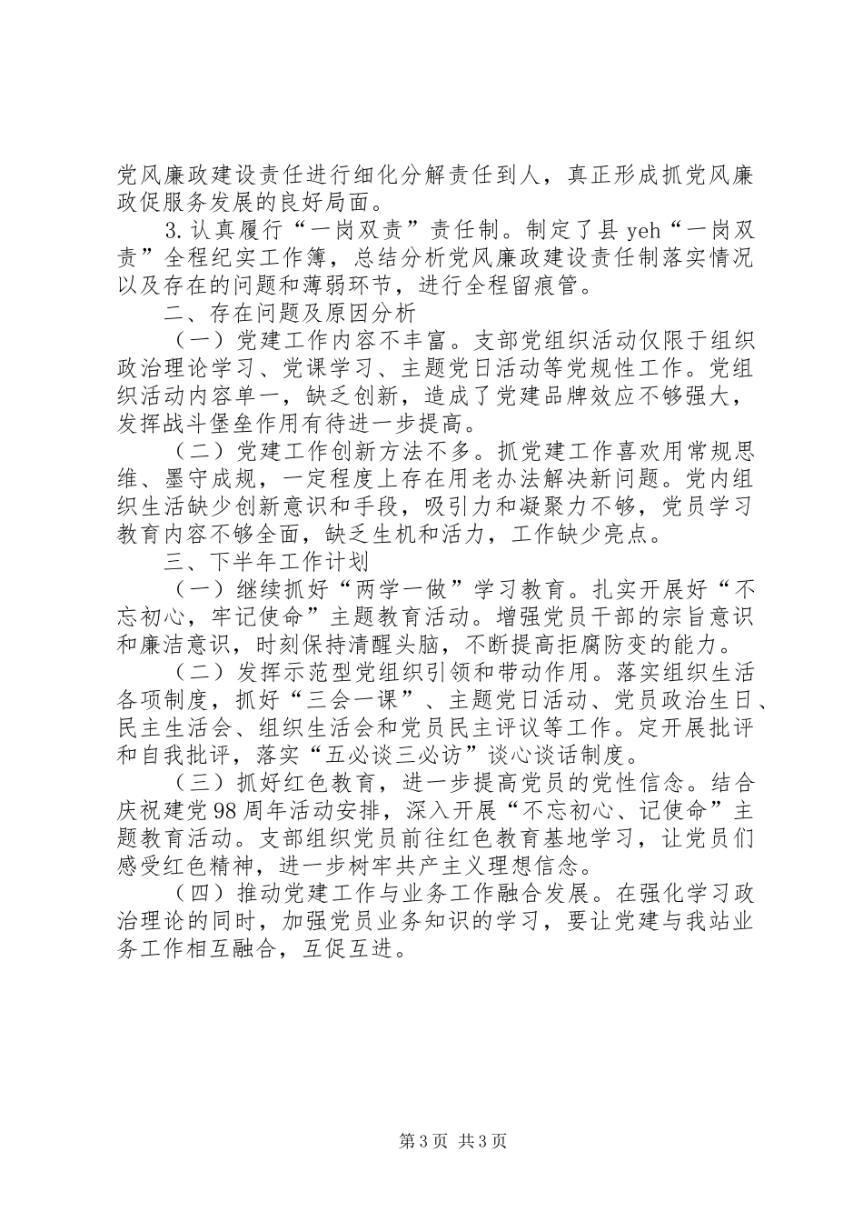 联合党支部XX年工作总结及下半年工作计划_第3页