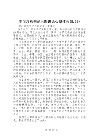 学习习总书记五四讲话心得体会(5.19)