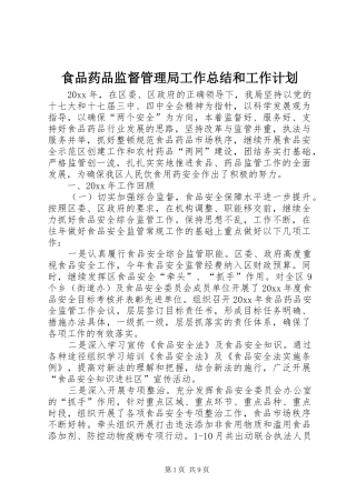 食品药品监督管理局工作总结和工作计划