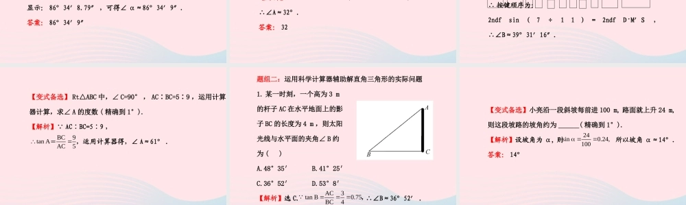 九年级数学下册 第一章直角三角形的边角关系 3 三角函数的有关计算第2课时习题课件 北师大版 课件