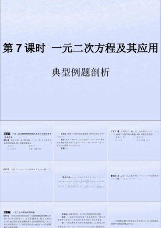 中考数学复习 第7课时 一元二次方程及其应用 3 典型例题剖析(课后作业)课件