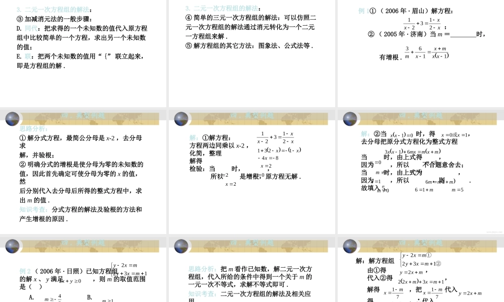 中考数学专题(数与代数)—第八讲(方程与方程组(2))课件(北师大版) 课件