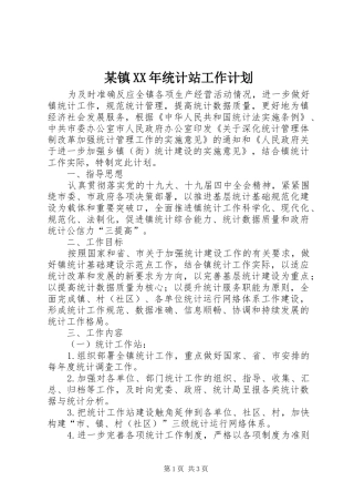 某镇XX年统计站工作计划