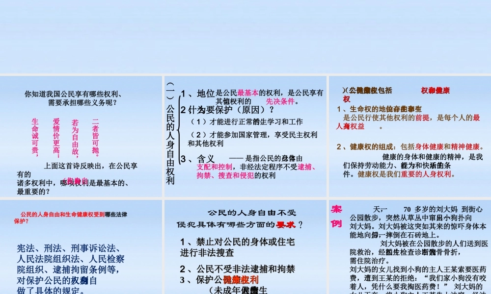 八年级政治下册 维护人身自由权课件 粤教版 课件