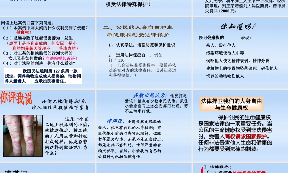 八年级政治下册 维护人身自由权课件 粤教版 课件