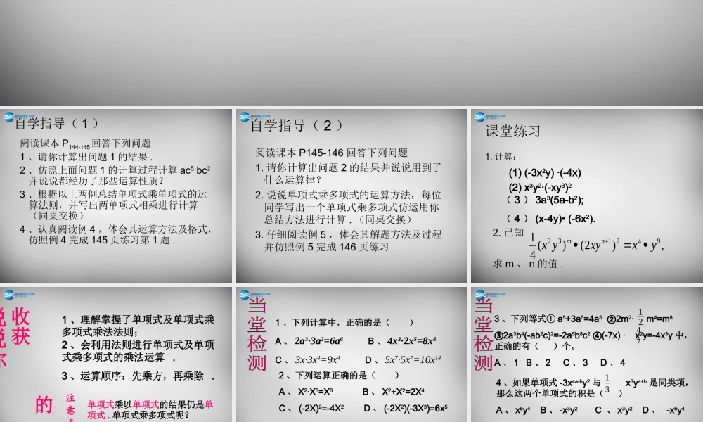 八年级数学上册 14.1.4 整式的乘法课件1 (新版)新人教版 课件