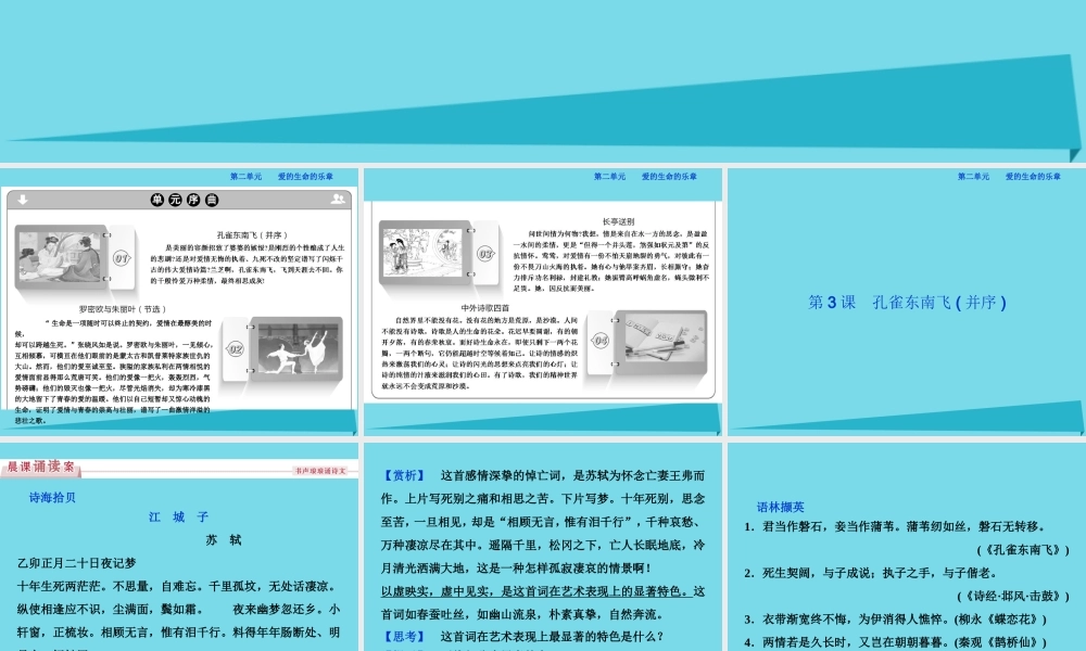 优化方案高考语文总复习第二单元爱的生命的乐章第3课孔雀东南飞并序课件鲁人版必修5 课件