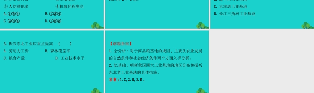 八年级地理下册 第六章 第二节 白山黑水 东北三省(二从北大荒到北大仓 我国最大的重工业基地)习题课件(新版)新人教版 课件