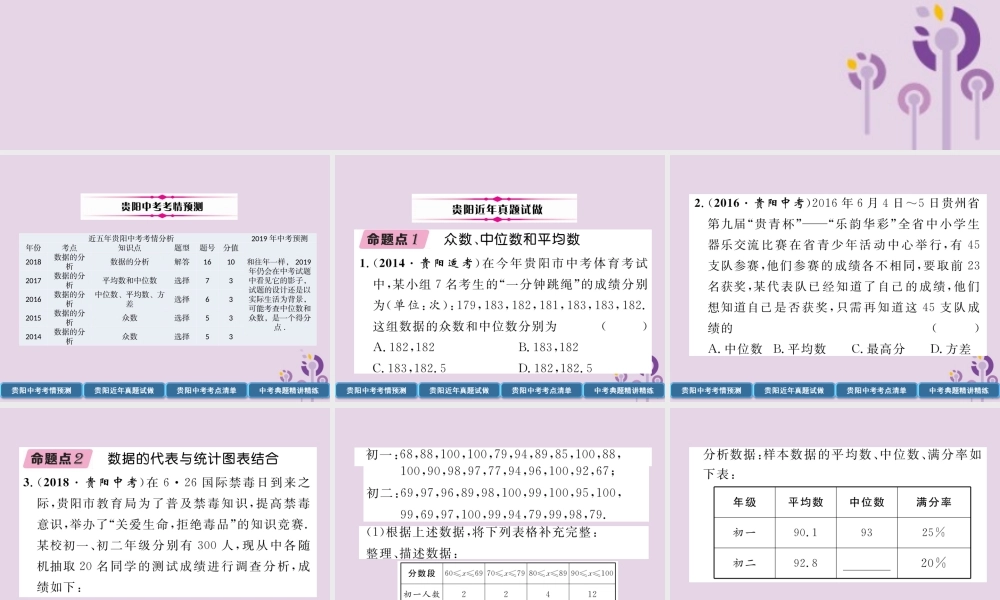 中考数学总复习 第一部分 教材知识梳理 第8章 统计与概率 第2节 数据的分析(精讲)课件