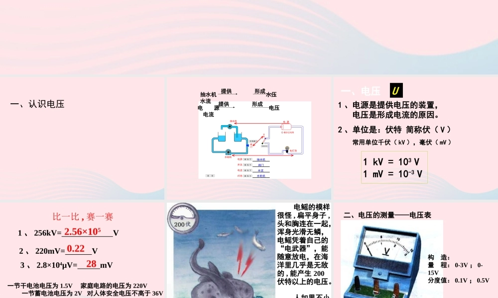 九年级物理上册 42 电压：电流产生的原因课件1 (新版)教科版 课件