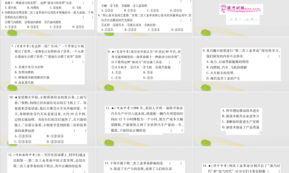 九年级历史下册 第二单元 第二次工业革命和近代科学文化 第5课 第二次工业革命习题课件 新人教版 课件