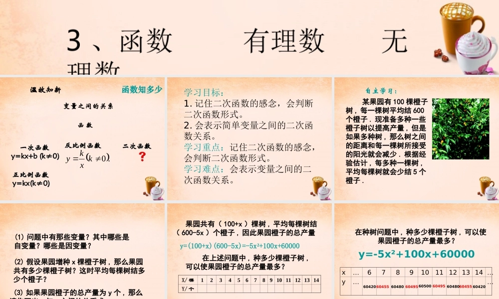 九年级数学下册 301 二次函数课件 (新版)冀教版 课件