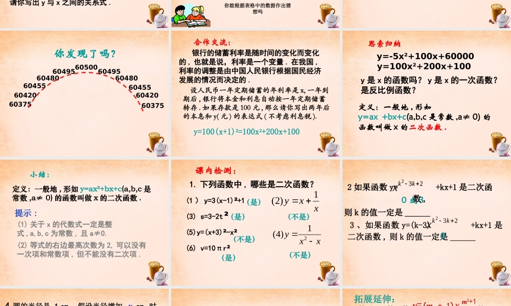 九年级数学下册 301 二次函数课件 (新版)冀教版 课件