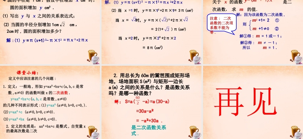 九年级数学下册 301 二次函数课件 (新版)冀教版 课件