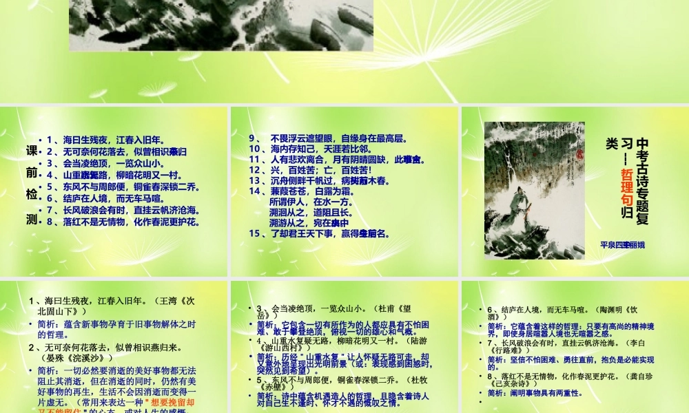 九年级语文上册 中考诗词哲理复习课件 新人教版 课件