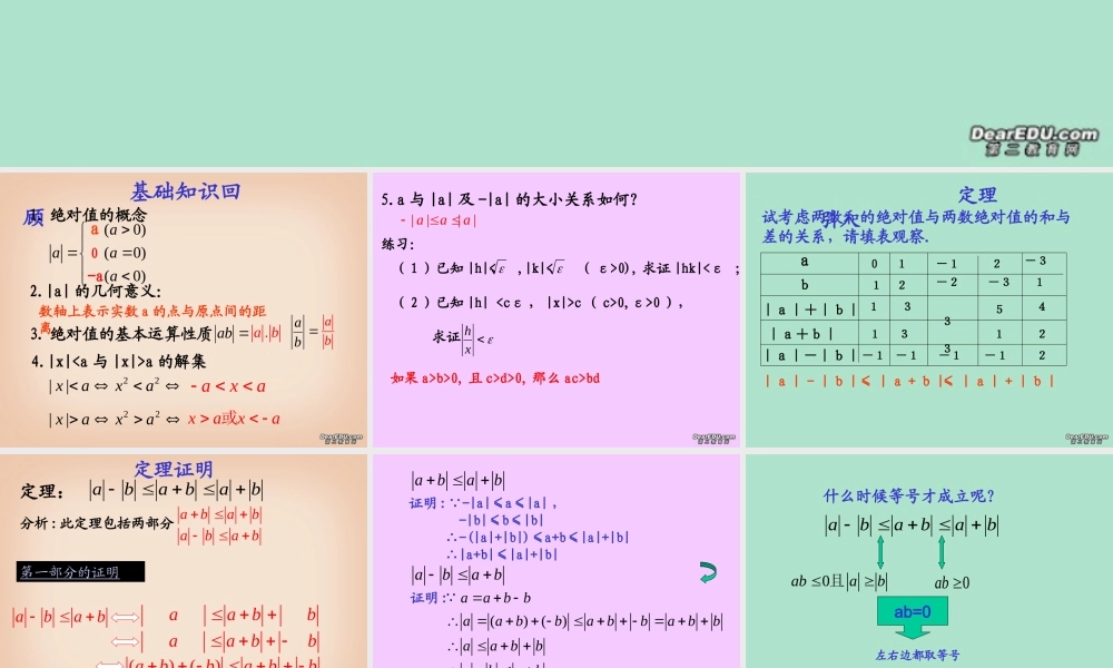 含绝对值的不等式 新课标 人教版 课件