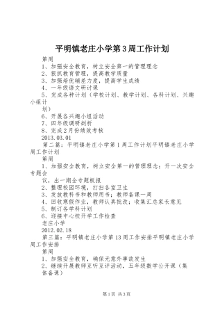 平明镇老庄小学第3周工作计划
