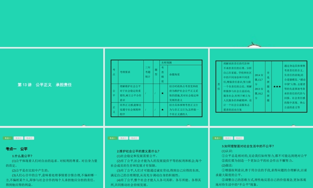 中考政治 第一编 基础篇 第三部分 我与国家和社会 第13讲 公平正义 承担责任课件